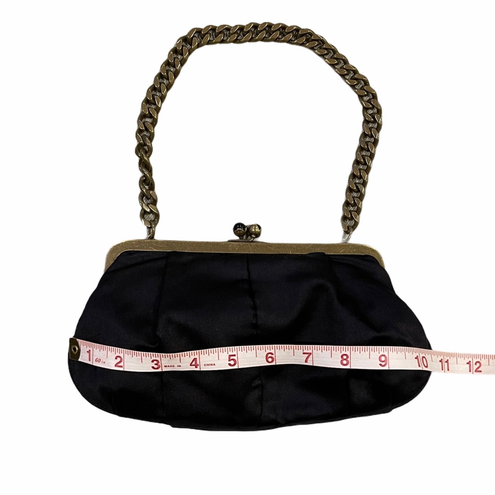 J Crew Kisslock Frame Black Silk Clutch with Chain - Picture 5 of 6